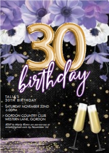 Purple Flowers Gold Number Invitation design preview