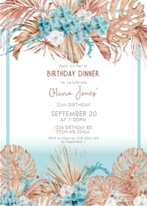 Boho Blue Orchid Birthday Invitation design preview