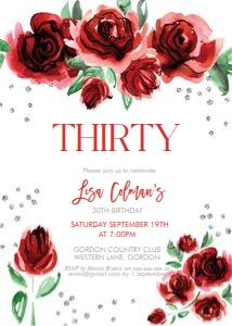 Red Roses Diamonds Birthday Invitation design preview