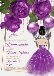 Quinceanera Purple Floral Dress Invitation design preview