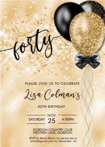 Gold Black Balloons Birthday Invitation design preview
