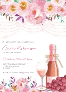 Pink Rose Wine Birthday Invitation design preview