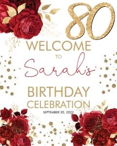 Red Floral Gold Glitter Welcome Sign 24x30 design preview