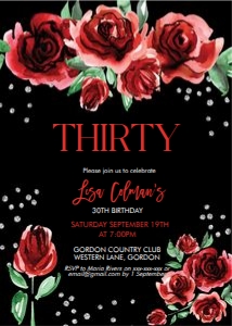Red Roses Diamonds Black Birthday Invitation design preview