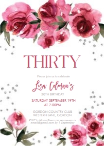 Pink Roses Diamonds Birthday Invitation design preview