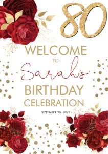 Red Floral Gold Glitter Welcome Sign A1 Size design preview