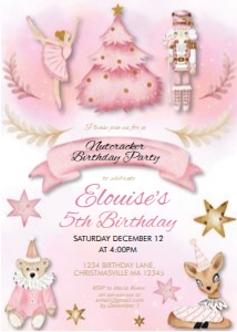 Pink Nutcracker Leaves Birthday Invitation: Pink Nutcracker Leaves Birthday Invitation