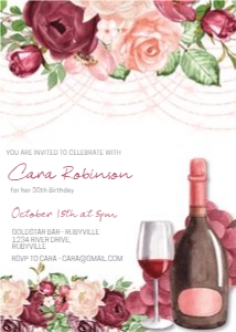 Red Wine Floral Birthday Invitation design preview