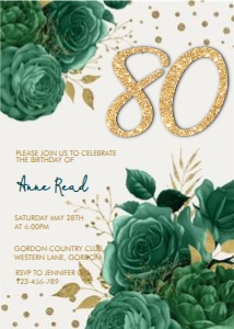 Eighty Green Gold Glitter Number Invitation design preview