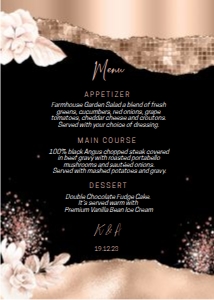Rosegold Black Floral Menu 5x7 design preview