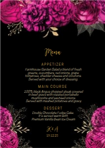 Pink Black Floral Menu 5x7 design preview