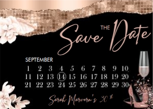Rosegold Black Floral Save the Date Calendar design preview