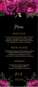 Pink Black Floral Menu 4x9 design preview