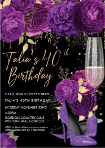 Purple Glitter Shoes Invitation design preview