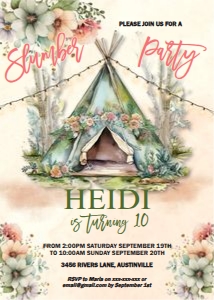 Green Boho Slumber Party Tent Invitation design preview