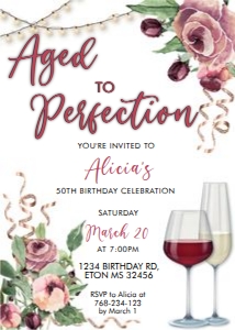Aged to Perfection Wine White Background Birthday Invitation design preview