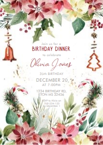 Christmas Poinsettia Candy Cane Watercolor Invitation: Christmas Poinsettia Candy Cane Watercolor Invitation