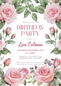 Pink Roses Birthday Invitation design preview