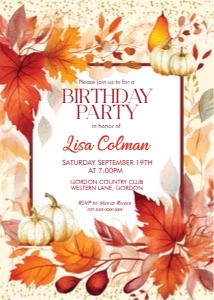 Fall Orange Flowers Birthday Invitation design preview