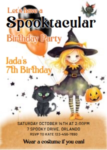Halloween Cute Witch Cat Birthday Invitation: Halloween Cute Witch Cat Birthday Invitation