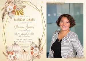 Fall White Pumpkin Birthday Invitation with Photo design preview