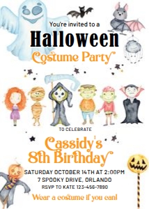 Halloween Kids Costume Party Ghost Invitation: Halloween Kids Costume Party Ghost Invitation