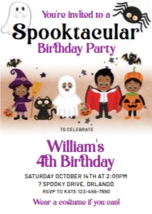 Halloween Black Kids Costume Birthday Invitation: Halloween Black Kids Costume Birthday Invitation