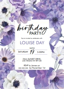 Purple Bouquets Birthday Invitation design preview
