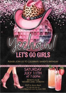 Hot Pink Cowgirl Disco Ball Invitation design preview