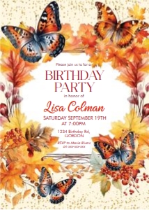 Fall Butterflies Birthday Invitation design preview