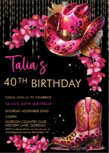 Hot Pink Cowgirl Hat Boot Orchids Invitation design preview