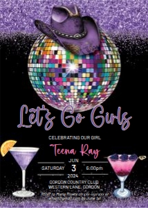 Purple Cowgirl Hat Disco Invitation design preview