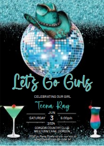 Aqua Cowgirl Hat Disco Invitation design preview
