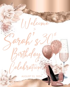 Rosegold Shoes Balloons Welcome Sign White 24x30 design preview