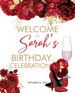 Red Gold Glitter Floral White Welcome Sign 24x30 design preview