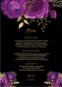 Purple Black Floral Menu 5x7 design preview