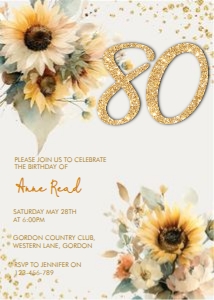 Sunflower Gold Glitter Number Invitation design preview