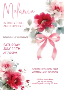 Red Pink Floral Bow Invitation design preview