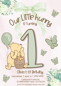 Winnie the Pooh Birthday Invitation GREEN design preview