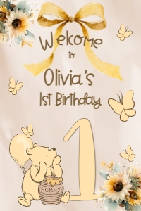 Winnie the Pooh Birthday Welcome Sign 24x36 YELLOW design preview