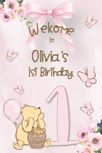 winnie the pooh welcome sign in pink design preview