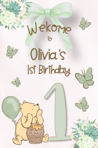Winnie-the-pooh Green bow 1st Birthday Welcome Sign: little hunny design preview
