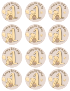Classic Pooh bow 1st Birthday cup cake toppers: little hunny design preview