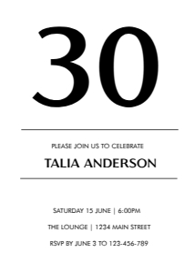 Minimalist Black White Invitation 30th design preview
