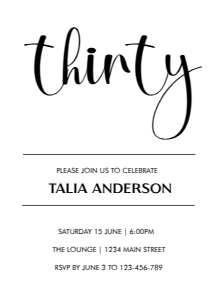 Minimalist Black White Invitation 30th text design preview