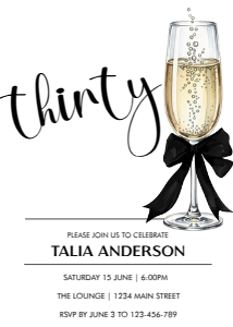 Minimalist Black White Champagne Bow Invitation design preview