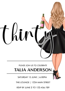 Minimalist Black White Girl Drinks Invitation design preview