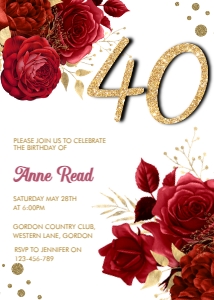Forty Red Gold Glitter Number Invitation design preview