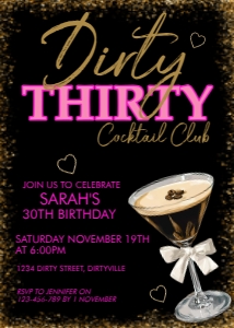Dirty 30 Black Glam Invitation: Dirty 30 Black Glam Espresso Martini Invitation