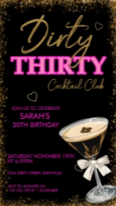 Dirty 30 Black Glam Invitation Mobile: Dirty 30 Black Glam Espresso Martini Invitation